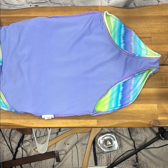 Kids Swim One Piece - Blue and Green Striped - Picture 6 of 7